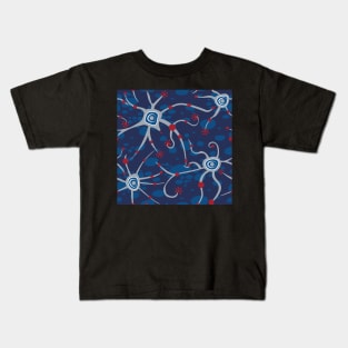 neural network - dark blue and red pattern Kids T-Shirt